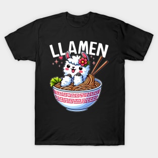 Ramen Noodles Llama Llamen Funny Kawaii T-Shirt